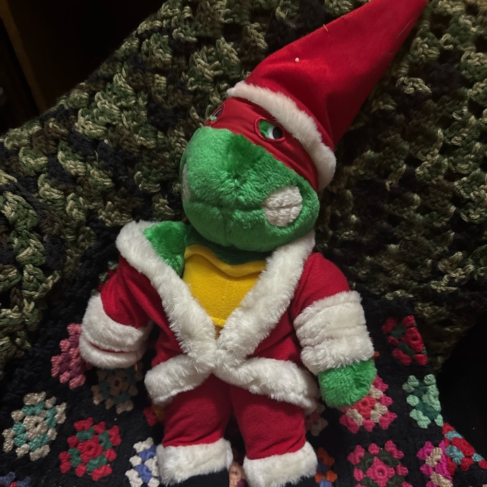 Rare Vintage 1990 TMNT Raphael "The Turtle Claus" Christmas Plush Doll